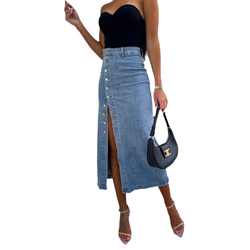 Denim skirt for women with side button closure Lune London