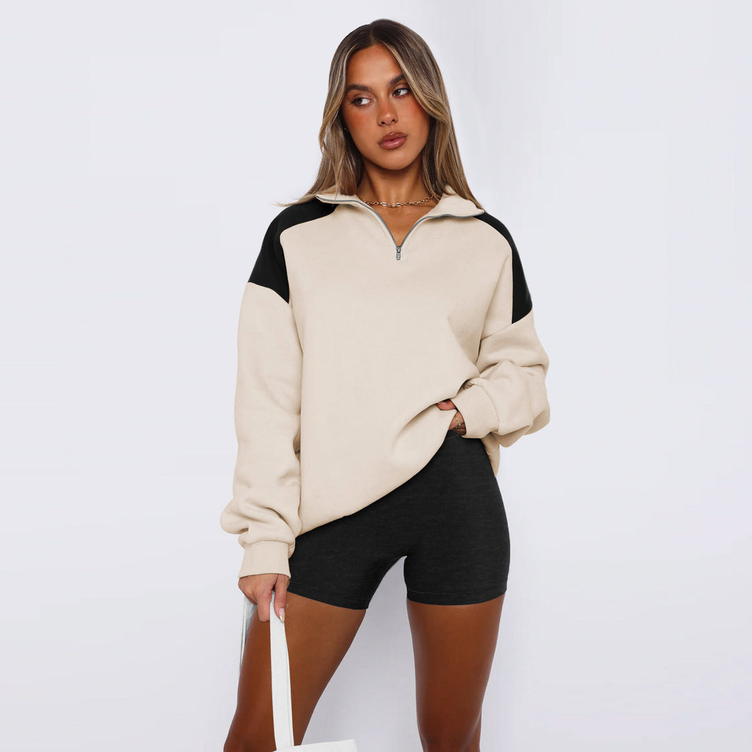 Ladies Sports Sweatshirt with High Collar and Zipper Lune London