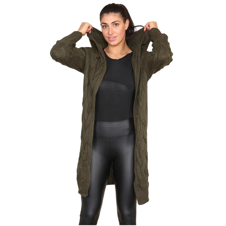 Women's knitted coat with hood and cable pattern Lune Londonl