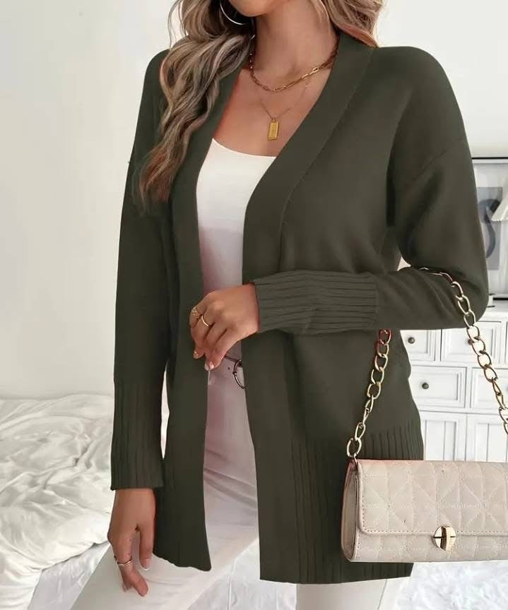 Ladies Long Knit Cardigan with fine ribbed details and a relaxed fit Lune London