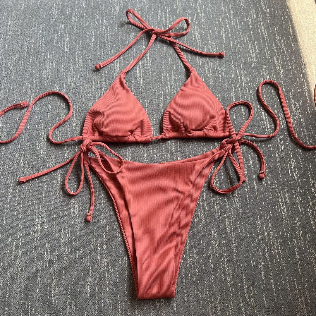 Striped bikini set for women with tie front Lune London