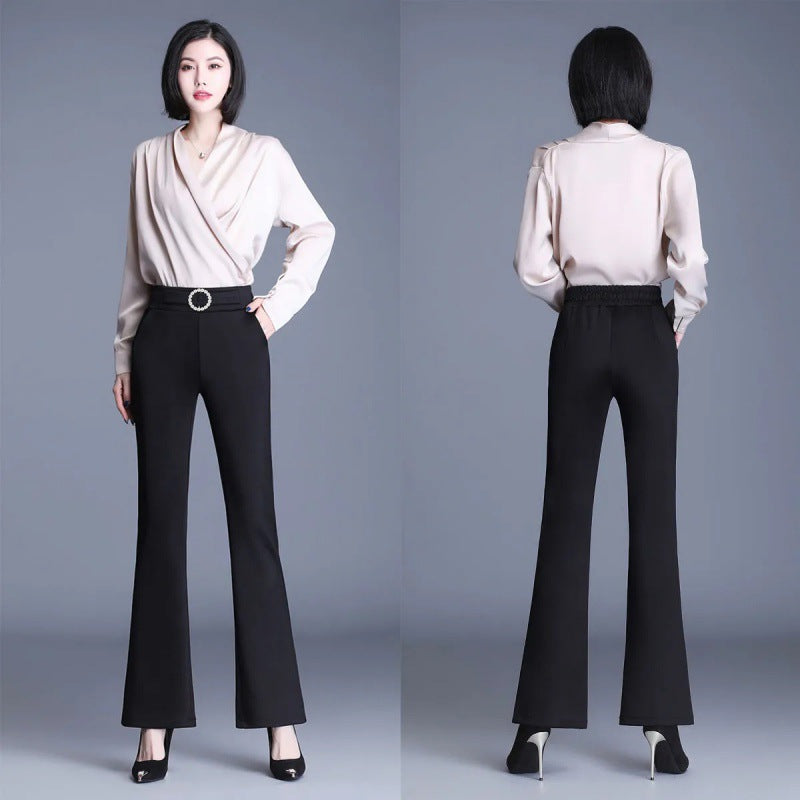 Women Elegant High-Waist Pants with Wide Leg and Decorative Belt Chic & Stil