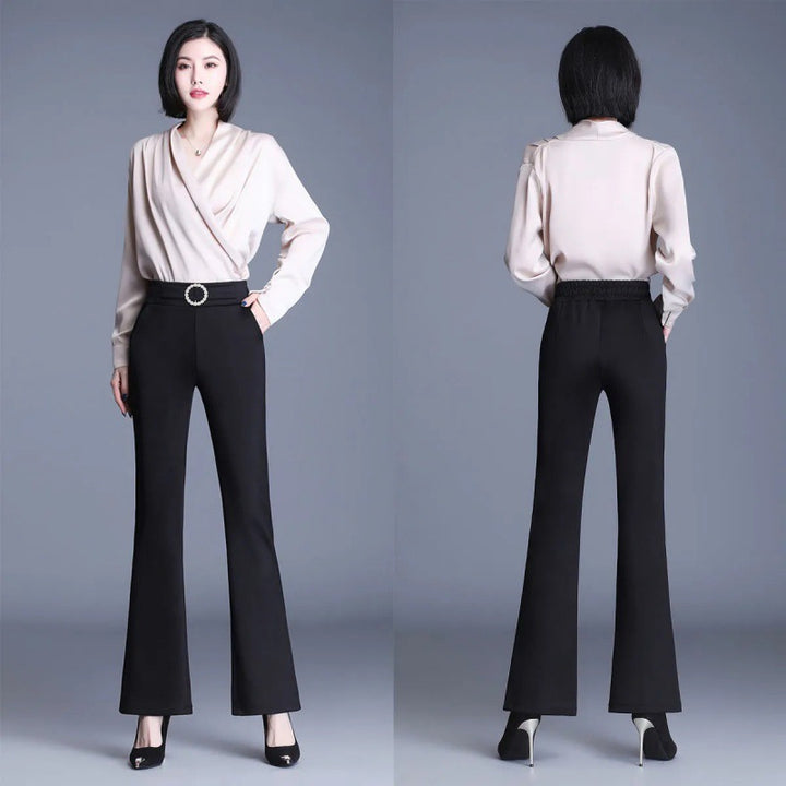 Women Elegant High-Waist Pants with Wide Leg and Decorative Belt Chic & Stil