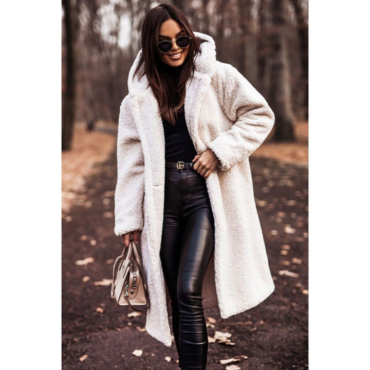 Ladies Plush Teddy Coat with Hood and Button Details Lune London