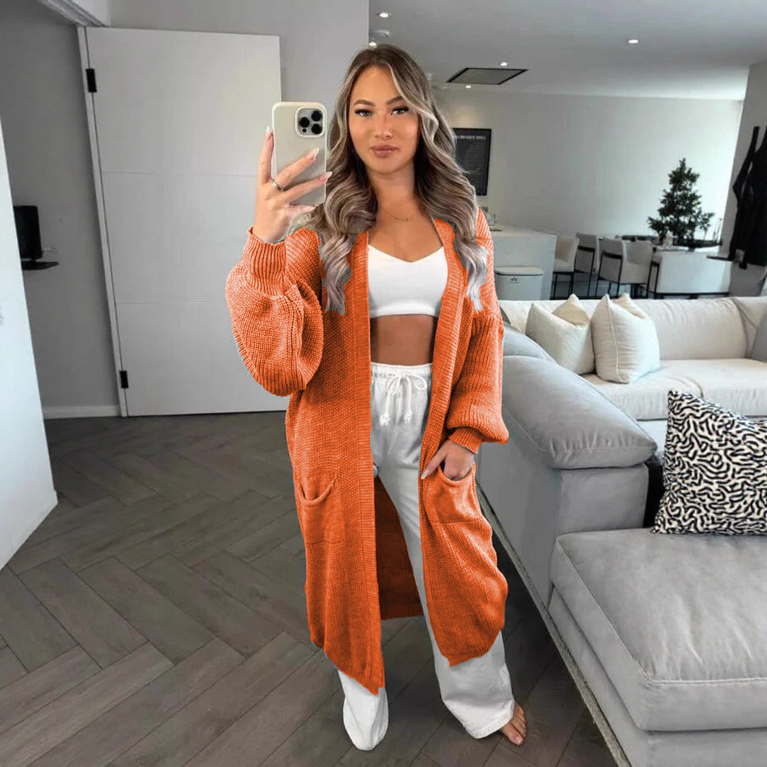 Casual knitted coat for women with deep pockets and open design Lune London