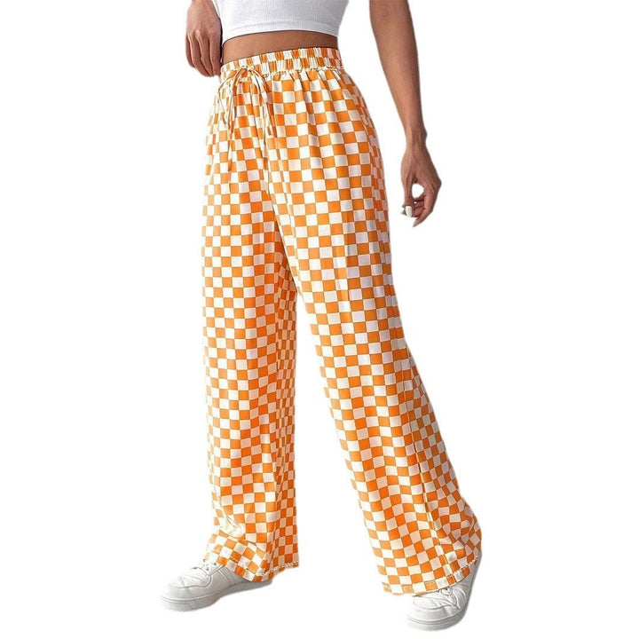 Lune London | Women's Wide Casual Pants with Checkered Pattern and Elastic Waistband