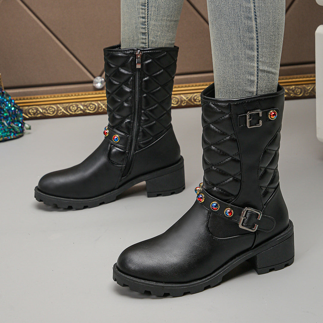 Fashion boots for women with decorative jewelry details and a robust profile Lune London