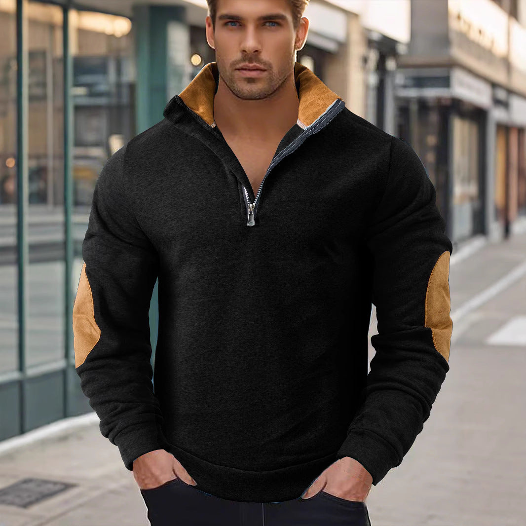 Men's sweatshirt with modern high collar and leather patches Lune London