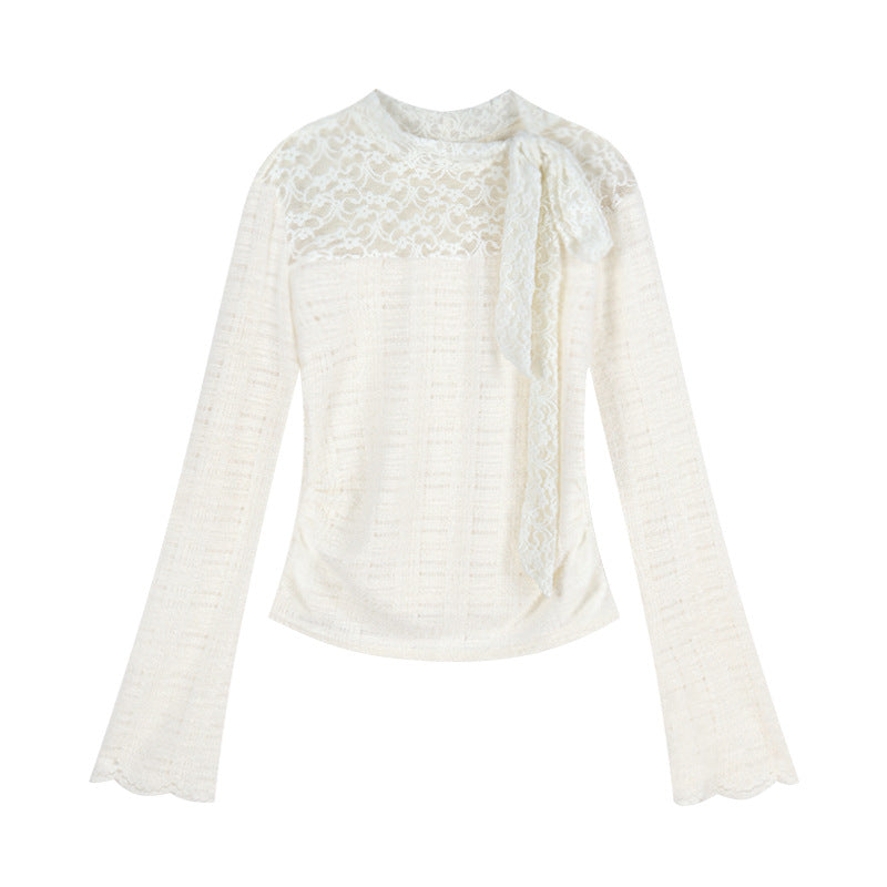 Women's elegant long-sleeve blouse with lace and bow details Chic & Stil