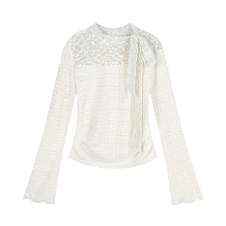Women's elegant long-sleeve blouse with lace and bow details Chic & Stil