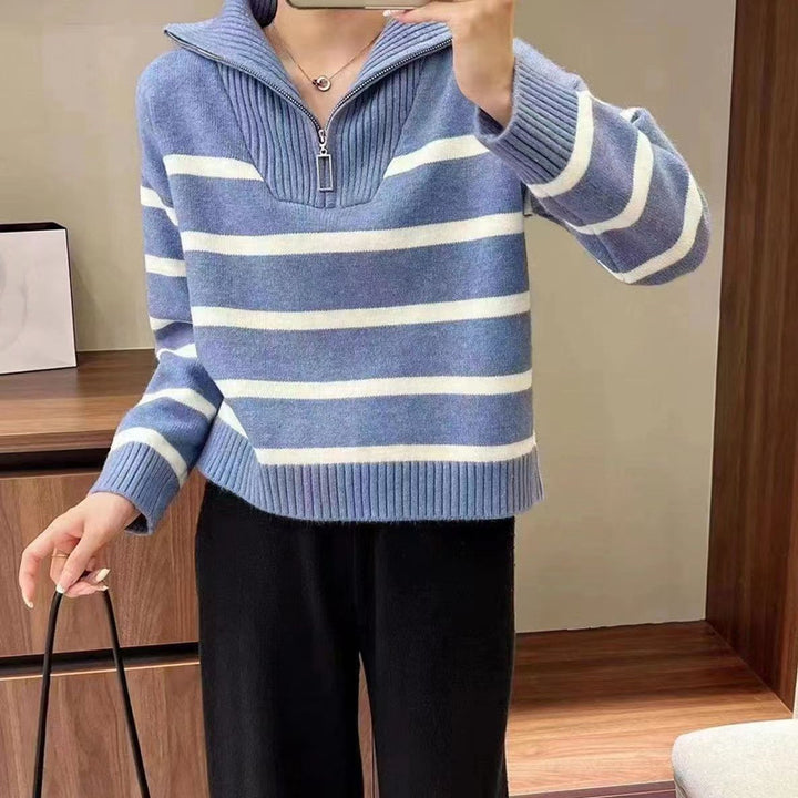 Casual sweater for women with high collar and decorative zipper Lune London