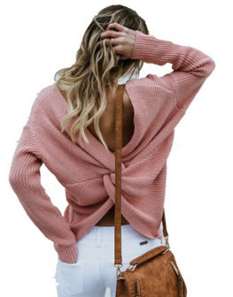 Knitted sweater for women with a unique back design and a deep V-neck Lune London