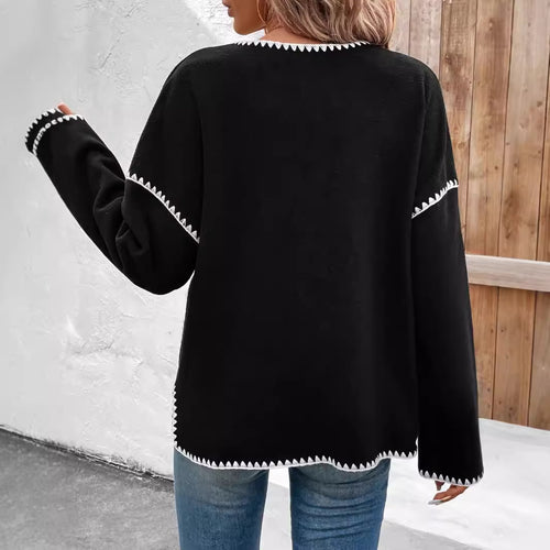 Fashion knitted jacket for women with decorative contrasting trim and large pockets Lune London