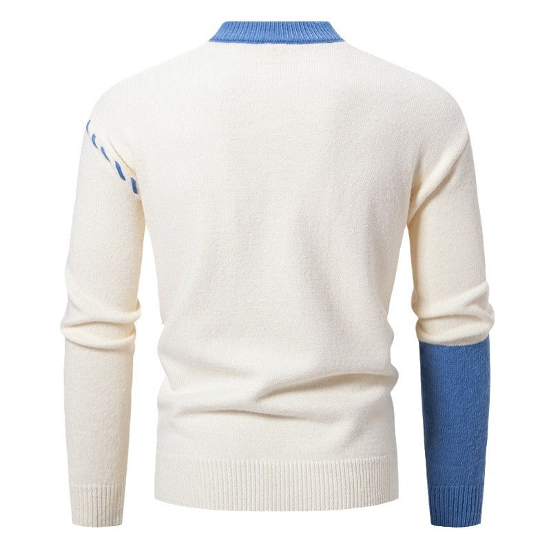 Trendy knitted sweater for men with a creative design in cable knit and color blocking Lune London