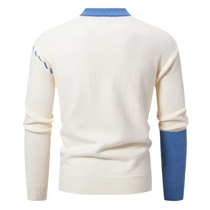 Trendy knitted sweater for men with a creative design in cable knit and color blocking Lune London