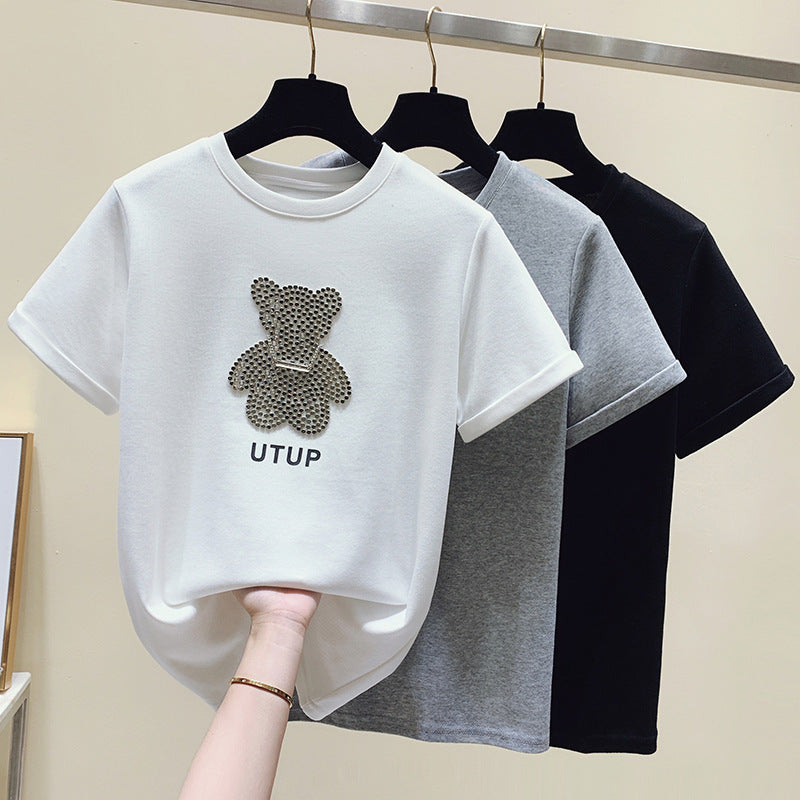 T-shirt femme avec motif d'ours scintillant et coupe décontractée Chic & Stil