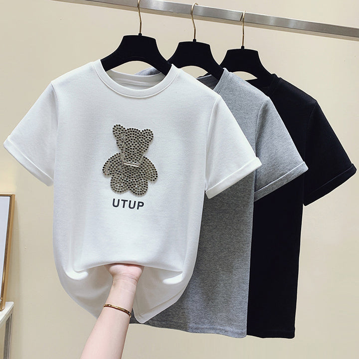 T-shirt femme avec motif d'ours scintillant et coupe décontractée Chic & Stil