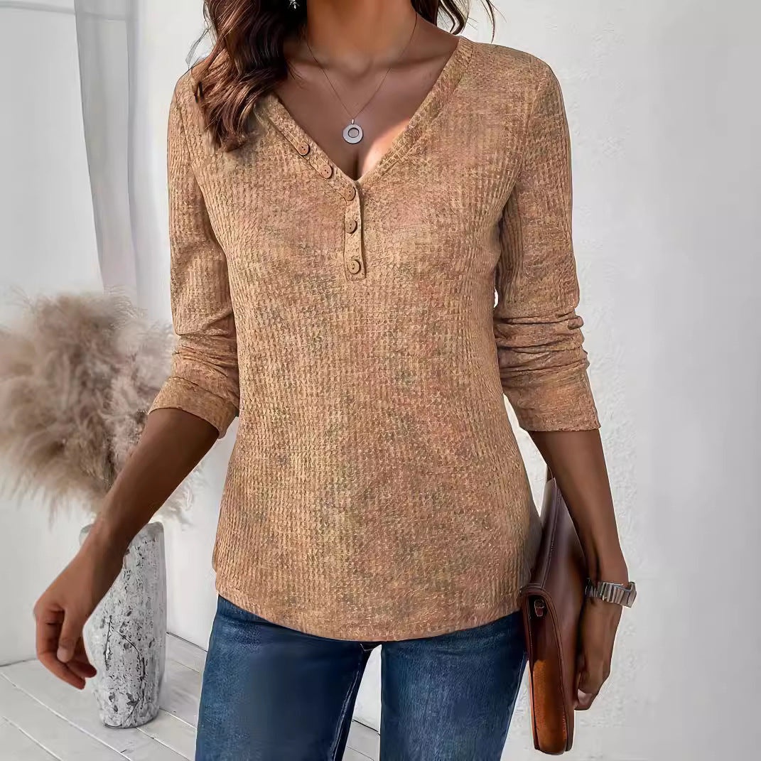 Long sleeve shirt for women with textured neckline and button details Lune London