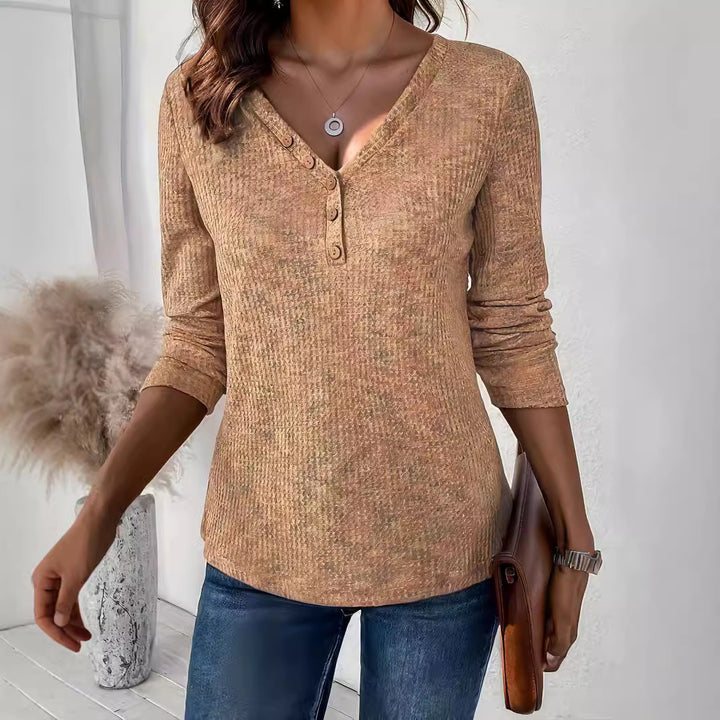Long sleeve shirt for women with textured neckline and button details Lune London