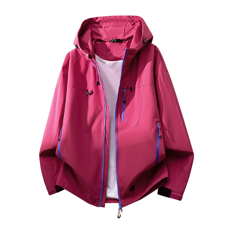 Technical outdoor jacket for women with multifunctional pockets and adjustable hood system Lune London
