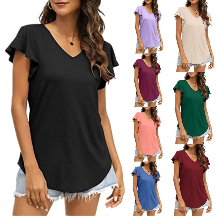 V-neck women's T-shirt with ruffled sleeves and a relaxed fit Lune London