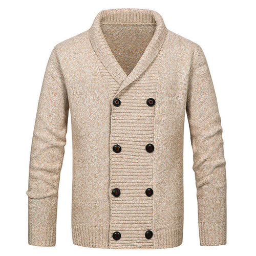 Knitted jacket for men with modern shawl collar and decorative buttons Lune London