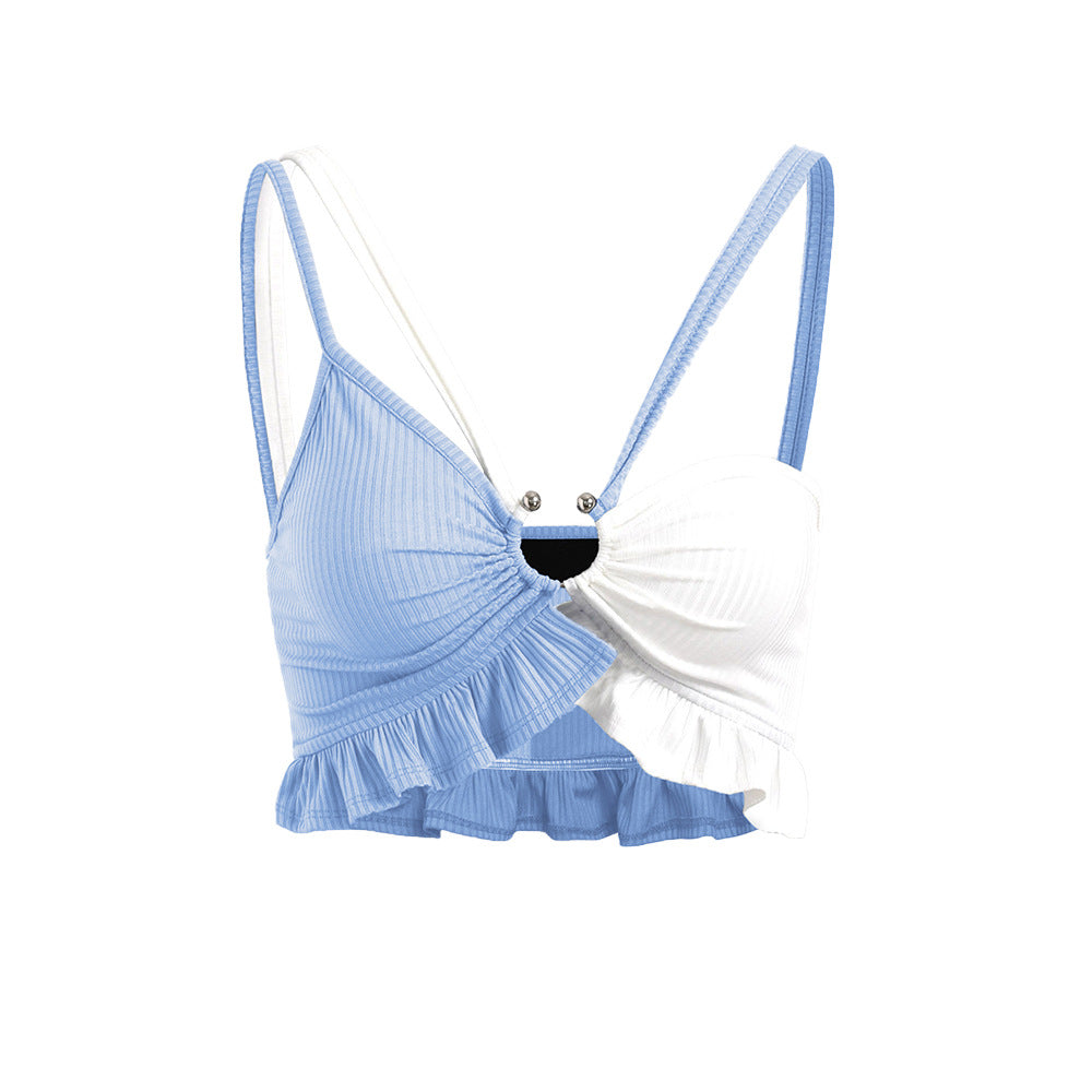 Short top for women with voluminous ruffles and adjustable straps Chic & Stil