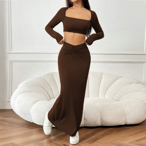 Ensemble de tee-shirt court et de jupe maxi à volants pour femmes Chic & Stil