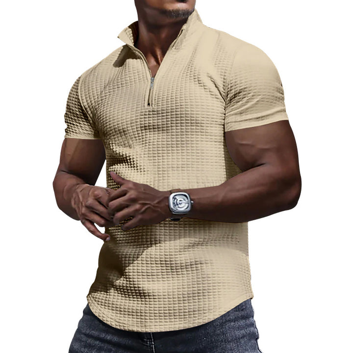 Functional short-sleeve shirt for men with modern stand-up collar and zipper Lune London