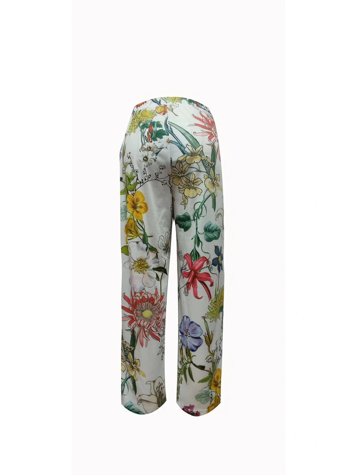 Casual women’s pants with floral pattern and elastic waistband Lune London