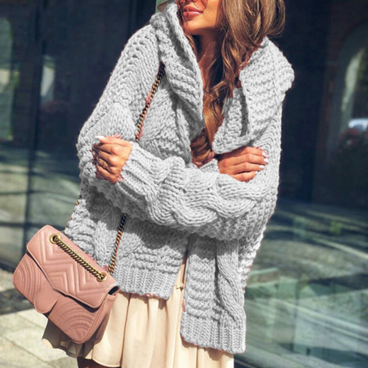 Ladies oversized knitted cardigan with asymmetrical cut and oversized sleeves Lune London