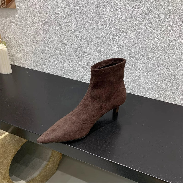 Ladies Elegant Soft Suede Ankle Boots with Trendy Chic Stiletto Heel