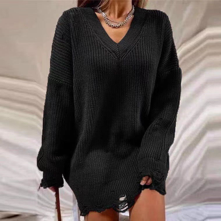 Lune London Women's Casual V Neck Knitted Sweater