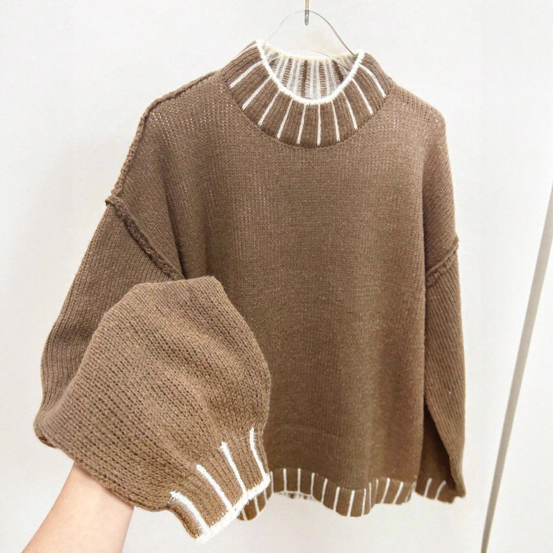 Pull en tricot décontracté pour femmes avec col montant et manches ajustables Chic & Stil