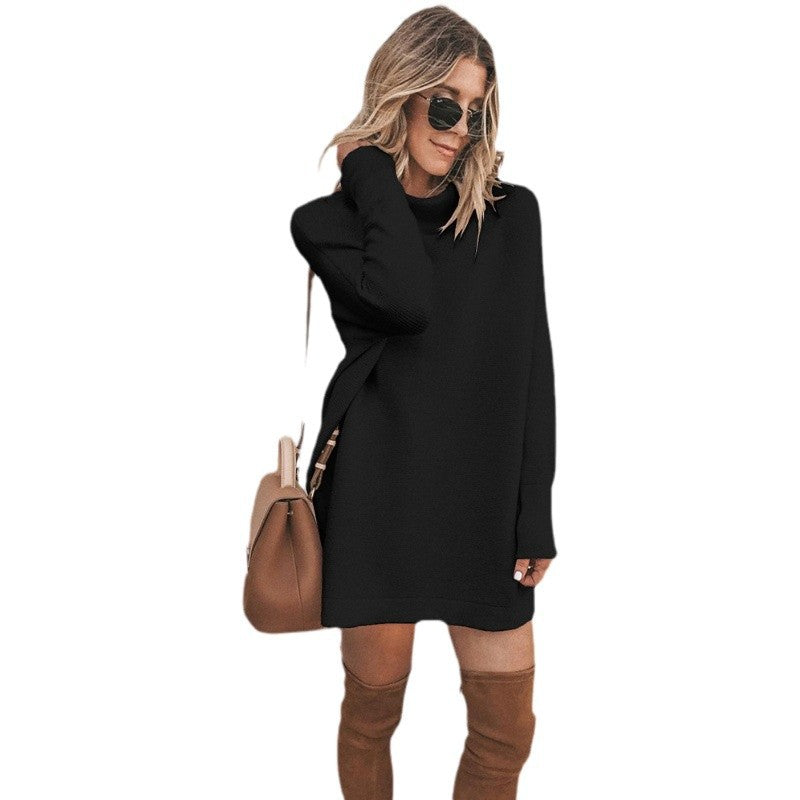Oversized knitted comfortable dress for women with turtleneck and long sleeves Lune London