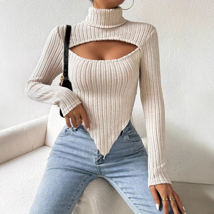 Body à manches longues pour femmes avec décolleté asymétrique et texture côtelée Chic & Stil