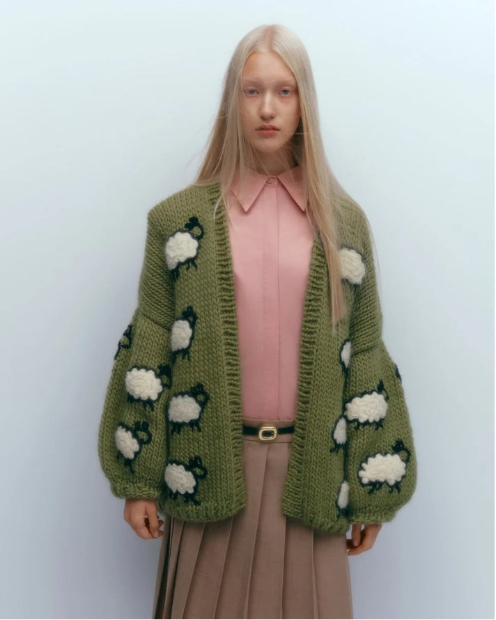 Sweater jacket for women with a unique sheep design and a relaxed fit Lune London