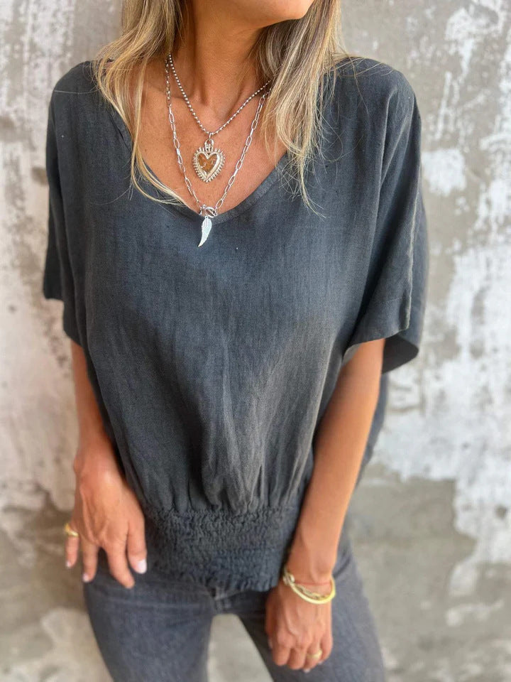Woman Light top with elastic waist and V-neck Lune London