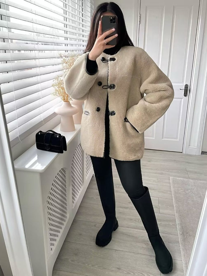 Ladies Soft Plush Clothing with Button Closure and Practical Pockets Lune London