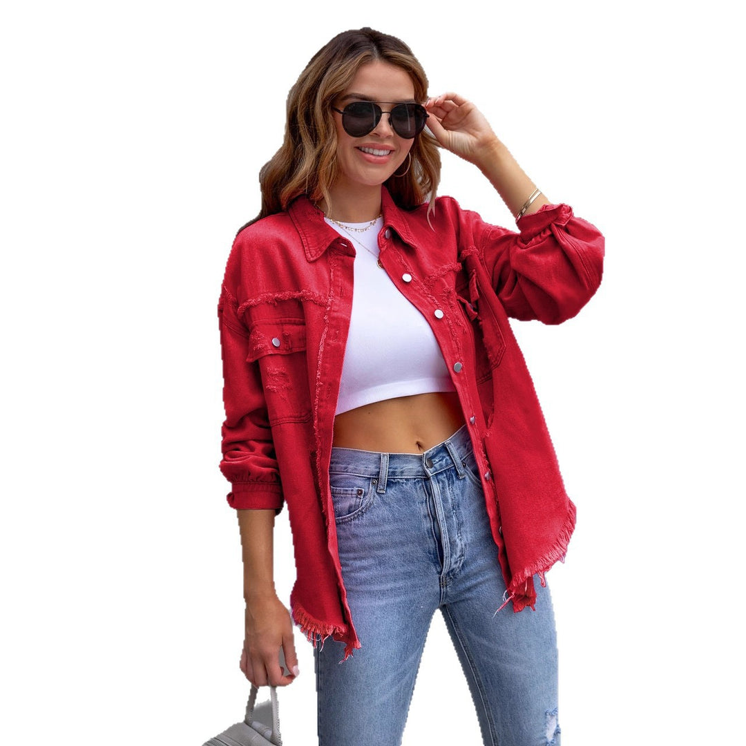 Women's denim jacket in a casual oversized cut with frayed details Lune London