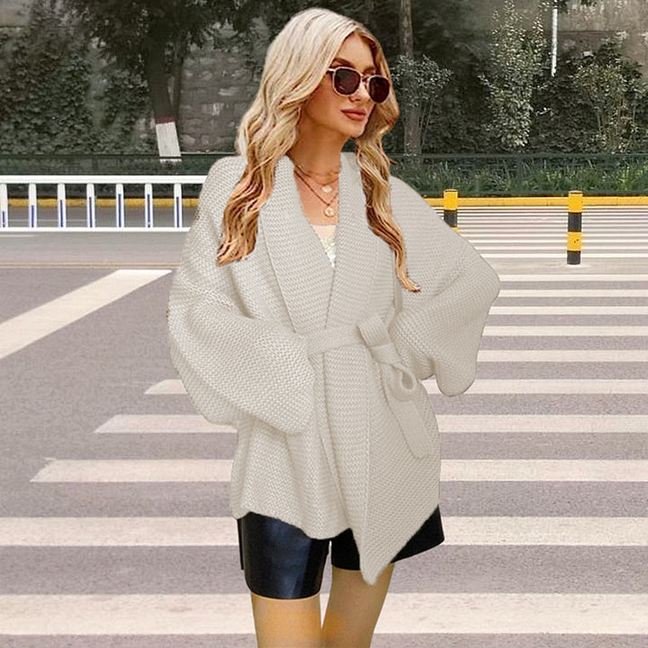 Thick knit jacket for women with wide belt and loose fit Lune London