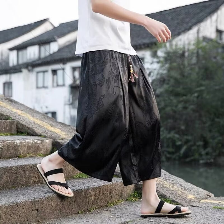 Airy harem pants for men with elegant pattern and elastic waist Lune London