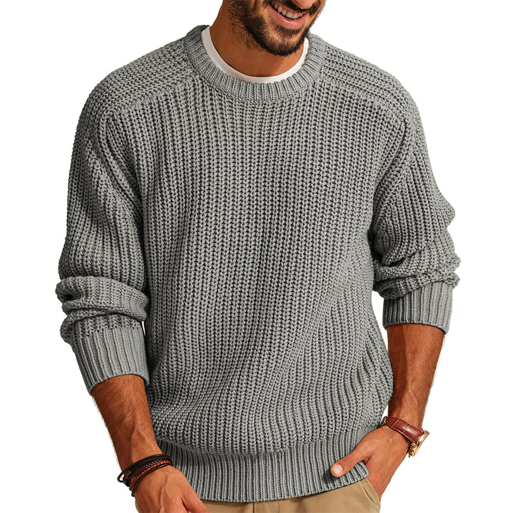 Men's Chunky Knit Pullover with Round Neck and Casual Fit Lune London