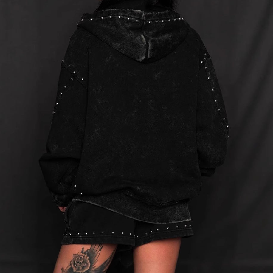 Hooded jacket for women with stud embellishments and relaxed fit Lune London