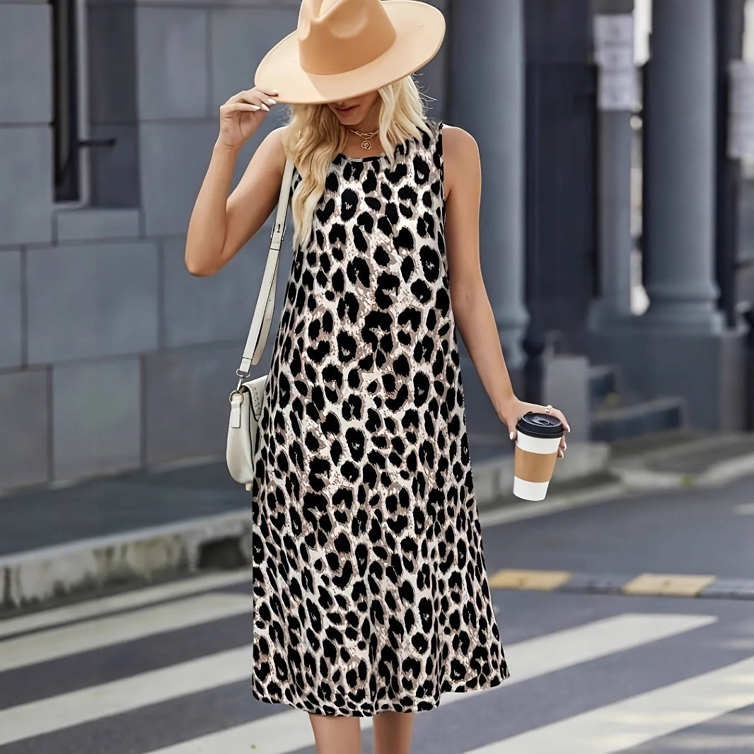 Summer dress for women with a trendy leopard print and practical pockets Lune London