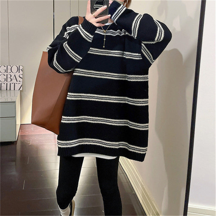 Ladies Large knitted sweater with chic nautical stripes and style