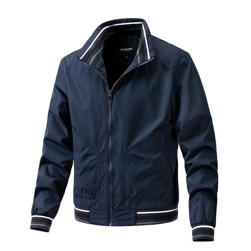 Fashionable men's bomber jacket with contrasting elements and a high collar Lune London