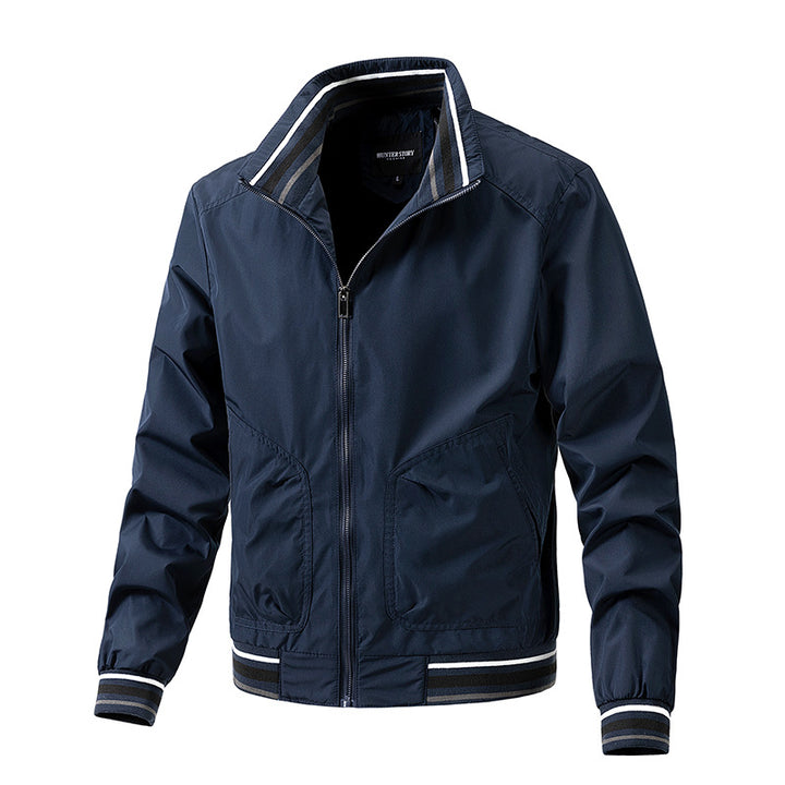 Fashionable men's bomber jacket with contrasting elements and a high collar Lune London