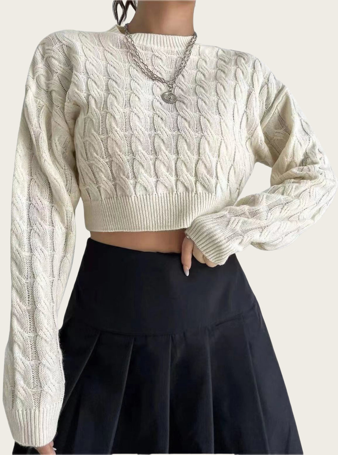 Short wool sweater for women with cable pattern Lune London