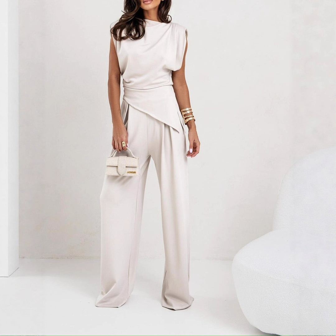 Elegantly tailored women's jumpsuit with an asymmetrical design and wide leg Lune London